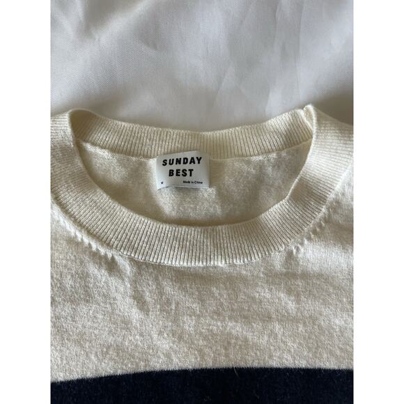 SUNDAY BEST X Aritzia Color Block Navy Stripe Sweater Cream Medium - Picture 3 of 9